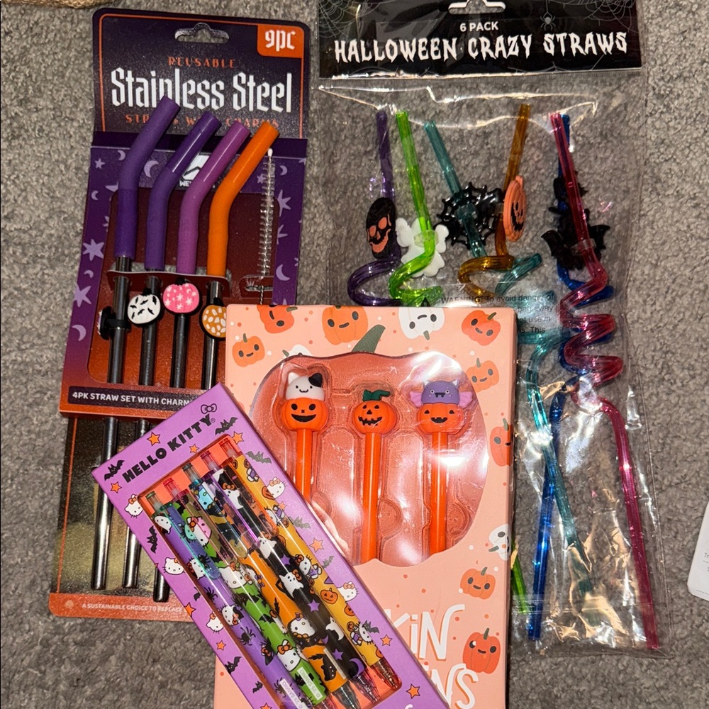 4 SET SALE Stainless Steel Straws, HK PENS, Crazy Straws Set, Pumpkin Patch Pens